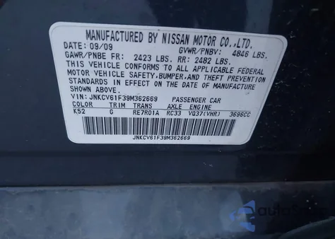2009 Infiniti G37X z USA, uszkodzony, nr VIN JNKCV61F39M362669